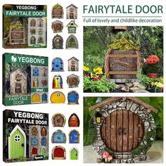 fairy tale door kits are displayed in front of a white background with the words fairytale door on it