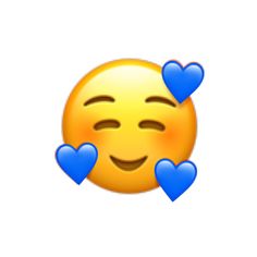 an emoticive smiley face with blue hearts on it's cheeks and eyes