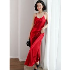 Brand Name: WOQNSilhouette: Fit and FlareOrigin: CN(Origin)Season: SummerNeckline: V-NeckSleeve Style: Spaghetti StrapDecoration: NONEStyle: CasualDresses Length: Ankle-LengthMaterial: PolyesterMaterial: RayonMaterial: AcetateAge: Ages 18-35 Years OldProfile Type: HModel Number: summer dress women 2021Closure Type: PulloverSleeve Length(cm): SleevelessType: CamisoleRelease Date: Summer 2021Fabric Type: SATINGender: WOMENMaterial Composition: Synthetic FiberWaistline: NaturalPattern Type: SolidSi Solid V-neck Suspender Dress For Party, Satin Party Dress In Solid Color, Solid Satin Maxi Dress For Summer, Party Midi Slip Dress, Midi Party Slip Dress, Midi Length Party Slip Dress, Solid Color Midi Slip Dress For Party, Solid Color Summer Midi Dress For Dinner, Backless Slip Dress For Night Out