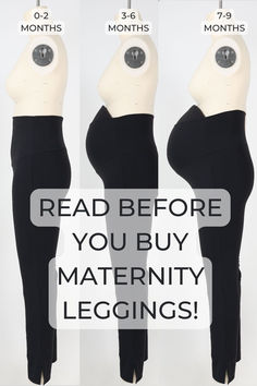 the before and after pictures of pregnant women's leggings with text reading read before you buy maternity leggings