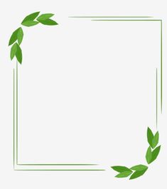 a square frame with green leaves on the edges, transparent png and psd