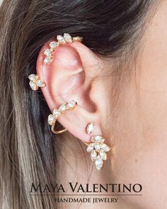 Bridal Ear cuff, Statement earrings, Crystal Ear Climber, Prom earrings, Bridal jewelry, Gold Ear cuff, climbing earrings, Bridal Ear Crawler Gorgeous Special ear cuff design great for bridal, prom or luxury event, NO ONE can miss this ear cuff earring, Very special and quality design, Designed and created by Maya Valentino with lovely sparkling crystals from Swarovski® The ear cuff is adjustable, and you can Increase and decrease as needed, Increase and decrease as needed, of course carefully! Bridal Jewelry Gold, Black Statement Earrings, Climbing Earrings, Ear Climber Earrings, Crystal Ear Cuff, Crawler Earrings, Indian Jewelry Earrings, Ear Crawler, Ear Crawler Earrings