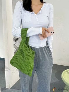 Bird in Bag - Lightweight Foldable Knitted Tote Bag with Breathable Contrast Color Design Knitted Tote Bag, Green Details, Crochet Bags, Bird In Bag, Save The Planet, Bag Straps, Crochet Bag, Contrasting Colors, Color Design