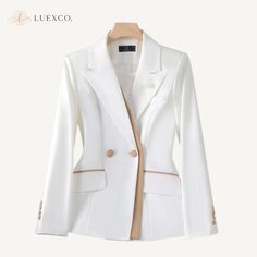 Luexco Women's Business Savvy Fashion Blazer White Business Savvy, Sophisticated Design, Blazer Fashion, Coat Fashion, Office Wear, Polished Look, Luxury Fabrics, Fashion Classy, Sizing Chart