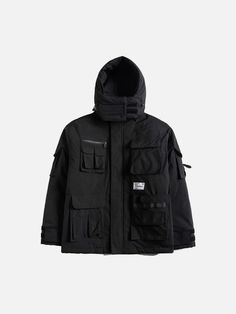 Removable Multi Pockets Winter Coat - Anagoc Men Winter Fashion, Men Parka, Top Streetwear Brands, Black Winter Coat, Hooded Jacket Men, Winter Jacket Men, Clothing Details, Pocket Jacket, Mens Winter Fashion