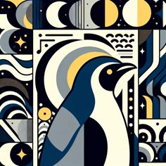 Get lost in the stars with our Celestial Rhythms Penguin design. This piece captures the majestic penguin against a backdrop of cosmic wonders and abstract musical motifs. With a harmonious blend of midnight blues, creamy whites, and golden accents, it evokes the beauty of the night sky. Perfect for stargazers and music enthusiasts alike, it's a symphony for the eyes! #CelestialRhythms #PenguinDesign #StargazersDelight #MidnightBlues #AbstractArt #MusicMotifs #GoldenAccents #NightSkyBeauty Penguin Patterns, Quilt Postcards, Sun Moon Illustration, Penguin Design, Penguin Pattern, Moon Illustration, In The Stars, Abstract Poster, Night Sky Photos