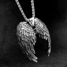 Mens Vintage Silver Guardian Angel Wings Pendant Necklace Punk Biker Jewelry 24" | eBay Small Necklace Silver, Guardian Angel Wings, Necklace Spiritual, Wings Jewelry, Angel Wings Pendant, Bike Jewelry, Angel Wings Jewelry, Wings Pendant, Angel Wing Necklace