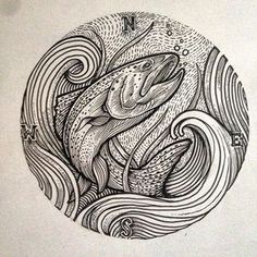 a drawing of a fish in the water