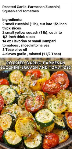 the recipe for grilled zucchini and tomato salad is shown in two different languages