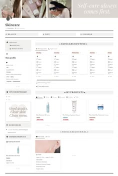 the website for skin care products is displayed