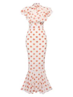 Orange 1930s Polka Dot Fishtail Dress – Retro Stage - Chic Vintage Dresses and Accessories Style Vert, Retro Stage, Gatsby Dress, 1930s Dress, Fishtail Dress, Standard Dress, Mode Vintage, Dress Romper, Retro Dress