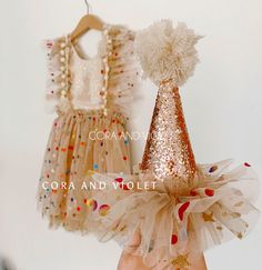 Confetti party hat 2nd Birthday Dress, Tulle Poms, Girls Birthday Party Dress, Birthday Confetti, Glitter Canvas, Party Animals, Confetti Party, Dress Handmade, Birthday Party Dress