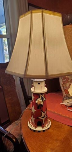 a lamp that is on top of a table