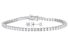 Bella Luce® white diamond simulant 12.65ctw round, rhodium over sterling silver jewelry set with gift box. Earrings measure approximately 0.19" L x 0.19" W and have pushback backings. Tennis bracelet measures approximately 7.25" - 8" L x 0.13" W and has a hidden box clasp closure. Diamond equivalent weight is 7.67ctw. Hypoallergenic Round Cut Jewelry For Formal Occasions, Sterling Silver Tennis Bracelet With Round Cut As Gift, Sterling Silver Round Cut Tennis Bracelet Gift, Sterling Silver Tennis Bracelet With Round Cut For Gift, Sterling Silver Tennis Bracelet With Round Cut, Sterling Silver Tennis Bracelet Gift, Hypoallergenic Cubic Zirconia Jewelry In Diamond White, Classic Hypoallergenic Cubic Zirconia Jewelry, Hypoallergenic White Cubic Zirconia Jewelry