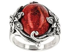 15x12mm Oval Red Sponge Coral With 1.3mm Round Marcasite Sterling Silver Ring. Measures Approximately 0.78"L x 0.84"W. Not Sizeable. Oval Amber Jewelry, Oval Amber Cabochon Jewelry, Sponge Coral, Sterling Silver Ring, Silver Ring, Sterling Silver Rings, Silver Rings, Coral, Sterling Silver