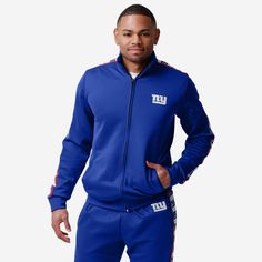 New York Giants Stripe Logo Track Jacket FOCO S - FOCO.com Logo Display, New York Giants, Track Jacket, Track Jackets, Team Spirit, The Block, Stay Warm, Team Logo, Jogging