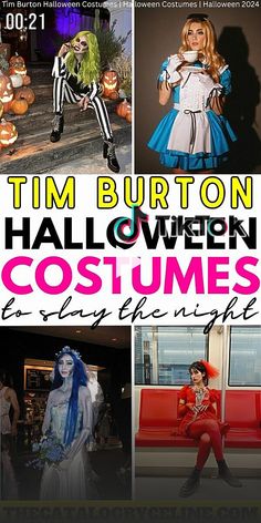 there are pictures of halloween costumes on this page and the caption reads, tim burton hallowen costume contest