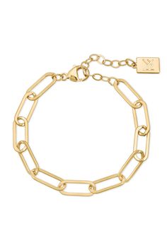 Erin Bracelet - Miranda Frye Chic Gold-tone Bracelet With Rectangular Links, Chic Adjustable Bracelets With Paperclip Chain, Chic Adjustable Paperclip Bracelet With Rectangular Links, Chic Everyday Charm Bracelet With Adjustable Chain, Chic Metal Paperclip Bracelet With Adjustable Chain, Chic Adjustable Paperclip Chain Bracelet, Modern Gold-tone Bracelet For Everyday Wear, Chic Tarnish-resistant Link Paperclip Bracelet, Chic Paperclip Chain Bracelets As Gift