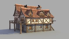 ArtStation - The Inn, Dragos Pop Minecraft Medieval House, Conan Exiles, Minecraft Medieval, Cartoon House, Building Concept, Minecraft House Designs, Space Room