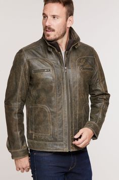 Memphis Lambskin Leather Bomber Moto Jacket | Overland Rugged Leather Jacket With Zipper For Winter, Rugged Winter Biker Jacket With Zipper Closure, Rugged Leather Outerwear With Zipper Closure, Winter Leather Biker Jacket With Double-needle Stitching, Winter Leather Biker Jacket With Leather Lining, Leather Biker Jacket With Leather Lining For Winter, Rugged Leather Jacket For Winter, Leather Biker Jacket With Padded Collar For Outdoor, Winter Rugged Biker Jacket For Outdoor