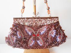 Beaded Evening Bag Vintage Copper Sparkly by LittleBitsofGlamour Vintage Brown Evening Bag For Party, Handmade Brown Evening Bag For Party, Brown Embellished Evening Bag, Vintage Brown Party Bag, Vintage Brown Party Bags, Beaded Brown Evening Bag For Party, Embellished Brown Evening Bag For Party, Handmade Brown Shoulder Bag For Evening, Evening Handmade Brown Shoulder Bag