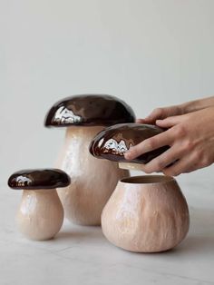 Ceramic mushroom styled pots. Use for storage or decoration in your home, and add a natural flair to your harvest home. Small Ceramics Ideas, Ceramic Ideas Projects, Small Ceramic Projects, Small Pottery Ideas, Hand Building Ceramics, Pottery Accessories, Ceramic Art Handmade, Lidded Vessel, Large Vessel