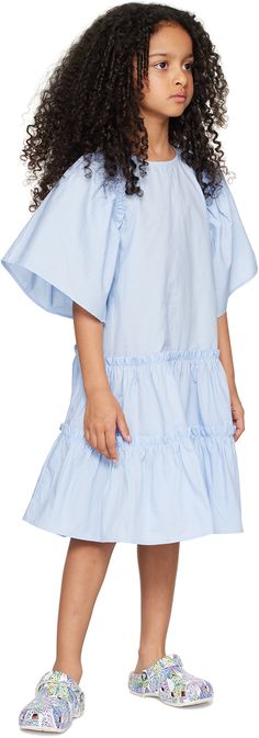 GOTS-certified organic cotton poplin dress. Gathering and ruffles throughout. · Tiered construction · Crewneck · Zip closure at back · Machine-wash Supplier color: Windy Model measures 48 / 122 cm tall and wears size 122/128. Molo Size: child's height 86/92: 34-36 / 86-92 cm 92/98: 36-38.5 / 92-98 cm 98/104: 38.5-41 / 98-104 cm 110/116: 43.5-45.5 / 110-116 cm 116/122: 45.5-48 / 116-122 cm 122/128: 48-50.5 / 122-128 cm 134/140: 53-55 / 134-140 cm 146/152: 55-60 / 146-152 cm 158/164: 67-69.5 / 158 Cat Dress, Cotton Poplin Dress, Cat Dresses, Blue Cat, Poplin Dress, Blue Cats, Cotton Poplin, Ruffles, Organic Cotton