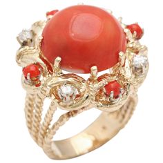 La Dolce Vita - Large Italian Bauble - 2 tone polished Coral with full cut tiny Diamond Accents. Hand made rope twist & monting. Coral Ring Designs For Women, Floral Halo, Coral Ring, Coral Jewelry, Tiny Diamond, Enamel Ring, Coral Turquoise, Gold Floral, Halo Ring