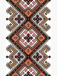 a cross stitch pattern in red and white with black dots on the bottom, which is very