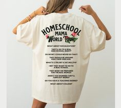 Calling all homeschool mamas! You'll be cozy as can be in our ultra soft Comfort Colors homeschooling tshirts. Our tees are unisex and perfect for that trendy, oversized look! Whether you're looking for the ultimate Mother's Day gift, present for your granny or daughter in law, our crewnecks offer the ultimate trendy and cozy style.  COMFORT COLORS 100% Airlume combed and ringspun cotton Unisex - We recommend going up 1-2 sizes for a oversized look SHIPPING: Processing: 1-4 business days Standar Homeschool Shirts, Classical Conversations, Cozy Style, Daughter In Law, Homeschool Mom, Mama Shirt, Cozy Fashion, Mom Shirt, Mom Gift