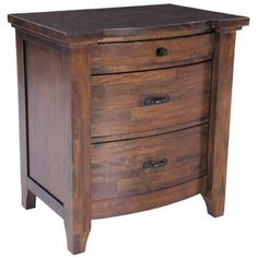 a brown wooden nightstand with two drawers