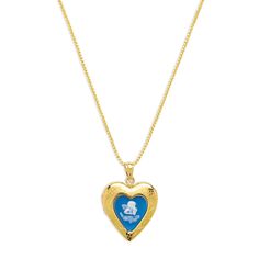 Blue Angel Photo Locket Necklace - The M Jewelers Blue Locket Jewelry For Anniversary, Blue Heart Pendant Keepsake Jewelry, Blue Heart-shaped Keepsake Jewelry, Blue Medallion Necklace For Anniversary, Blue Medallion Locket Necklace As Gift, Blue Medallion Locket Necklace, Blue Medallion Necklaces For Wedding, Blue Locket Necklaces For Keepsake, Blue Medallion Necklace For Wedding