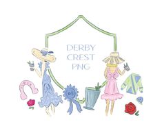 the derby crest png logo is surrounded by hats, flowers, and other items