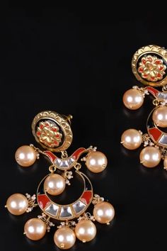 Shop for Osvag India Pearl Drop Dangler Earrings Online at Aza Fashions Gold Earrings For Festive Designer Wear, Gold Chandbali Danglers For Designer Wear, Gold Earrings For Festive Occasions, Designer Gold Jhumkas With Latkans, Temple Jewelry Style Meenakari Pearl Drop Earrings, Festive Gold Designer Danglers, Festive Gota Work Earrings For Designer Wear, Festive Designer Gota Work Earrings, Kundan Meenakari Dangle Pearl Earrings