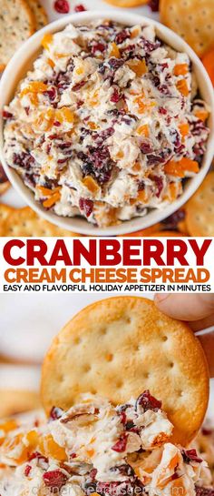 cranberry cheese salad with crackers in the background