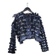 Recycled Denim Clothes, Denim Crop Jacket, Denim Scraps, Genderless Fashion, Upcycle Clothes Diy, Denim Inspiration, Denim Jewelry, Denim Ideas, Denim Wear