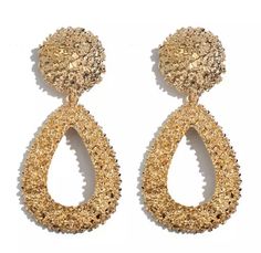 These textured dangles are perfect for every occasion. Light weight . Gold Drop Earrings, Golden Color, The Golden, Formal Event, Statement Earrings, Crochet Earrings, Unique Design, Unique Designs, Drop Earrings