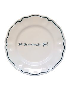 a white plate with black writing on it