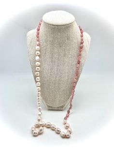 Measurements: -30" Materials: - Pearls, Rose Quartz - Knotted with red silk, sterling silver lobster claw clasp Notes: -Can be wrapped twice -Dress it down over a beach coverup or up to go out Elegant Beach Necklaces For Summer, Elegant Beach Necklace For Summer, Elegant Summer Beach Necklaces, Pink Single Strand Necklace For Summer, Summer Single Strand Pink Necklace, Adjustable Red Necklaces For Summer, Silver Single Strand Necklace For Beach, Beach Silver Single Strand Necklace, Summer Pink Single Strand Necklace