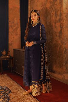 Classic Regal Blue Pakistani Salwar Kameez with Dupatta Dress In United States Embroidery On Chiffon, Casting A Spell, Latest Designer Dresses, Best Designer Dresses, Pakistani Wedding Dress, Long Dress Design, Pakistani Salwar Kameez, Silk Bottoms, Sequin Embroidery