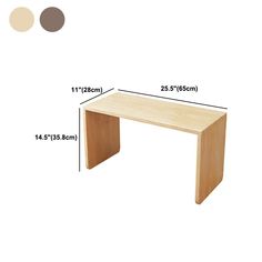 a wooden table with measurements for the top and bottom section, including two different colors