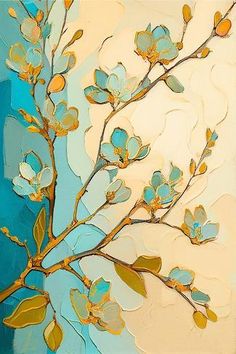 a painting of a branch with leaves on it