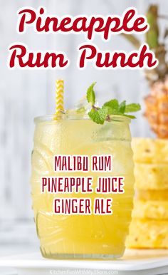 pineapple rum punch recipe with text overlay