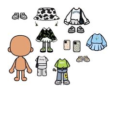 an image of baby clothes and toys on a white background with clippings to cut out