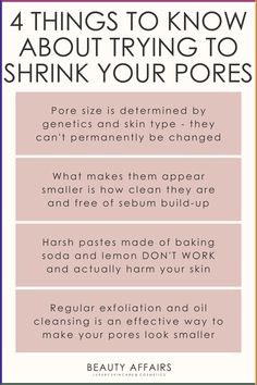 4 Myths about how to minimize pores. Is there a safe way to shrink enlarge pores? Nose strips aren't safe to use for large pores. What causes enlarged pores and how to shrink them? What's the best face mask for large pores? Does baking soda and lemon work for dilated pores? How to get rid of open pores? Myths and facts about large pores. All these questions addressed and more at Beauty Affairs Australia. Skin Physiology, Beauty Affairs, Spa Things, Autum Outfit, Best Pore Minimizer, Esthetician Life, Esthetician Skincare, Facial Massage Techniques, Dilated Pores