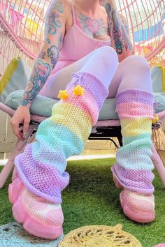 Rainbow Stripe Leg Warmers | My Violet Cute Streetwear, Crochet Leg Warmers, Clothing Design Sketches, Rainbow Outfit, Rainbow Crochet, Amy Rose, Fun Crochet Projects, Really Cute Outfits, Kawaii Clothes