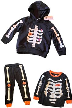 NWT 3T Halloween Black Skeleton Pajamas & Hoodie 3-Pc Glow in the Dark Black Long Sleeve Costume Sets, Winter Long Sleeve Costume Party Sets, Black Cotton Set For Halloween, Halloween Costume Sets With Long Sleeves, Long Sleeve Halloween Costume Sets, Black Long Sleeve Sets For Halloween, Casual Black Halloween Sets, White Long Sleeve Sets For Halloween, Black Hooded Sets For Fall