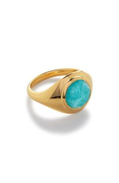 A textured amazonite adds color and dimension to this handcrafted signet ring glinting in 18-karat-gold vermeil. Exclusive US retailer 1/2" band width Sterling silver/recycled 18k-gold plate/amazonite Imported Monica Vinader, Signet Ring, Womens Jewelry Rings, Gold Vermeil, 18k Gold, Gold Plate, Nordstrom, Women Jewelry, Band