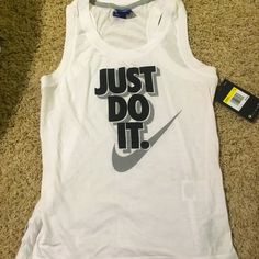 New With Tags Nike Workout Tank Top. Light And Breathable! Modern Black And White Design. Just Do It! New. Never Worn! Can Fit Xs-S. White Stretch Tank Top For Streetwear, White Sleeveless Top With Logo Print, Nike White Tops For Gym, White Nike Tank Top For Gym, Nike White Tank Top For Gym, White Nike Tops For Gym, White Casual Nike Tank Top, Casual White Nike Tank Top, White Graphic Print Tank Top For Gym