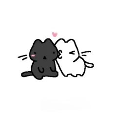 two black and white cats with hearts on their backs, one is kissing the other